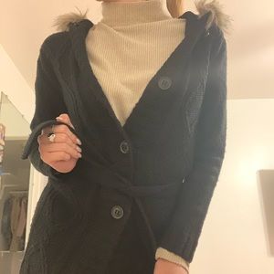 🍂 Black Coat w/Faux Fur Hoodie 🍂